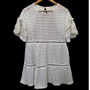 Nha Khanh Adeline Babydoll Mini Dress 12 Ivory Eyelet Lace Ruffle Cottagecore